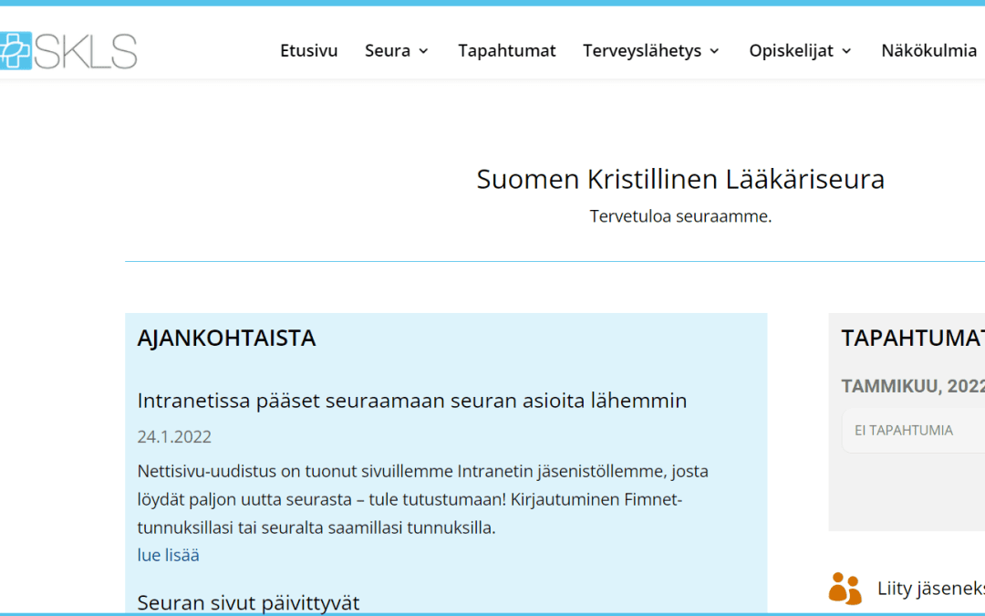 Suomen Kristillisen Lääkäriseuralle uusi kotisivupalvelu ja intranet.